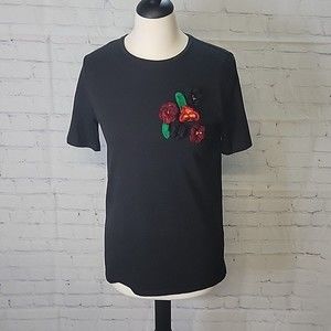 Zara Black Top with Crochet Flowers size Sm